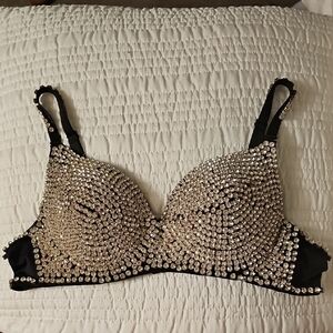 Elegant Black and Silver Embellished Bra